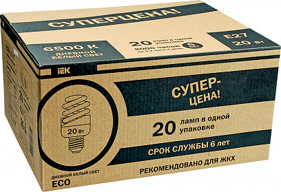 Лампа спираль КЭЛP-FS Е27 15Вт 2700К ЖКХПАК 20 шт IEK-eco