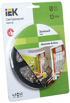 Лента LED 5м  блистер LSR-3528G60-4.8-IP20-12V зеленый цвет IEK-eco