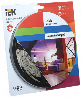 Лента LED 5м  блистер LSR-3528RGB54-4.8-IP65-12V полноцветная IEK-eco