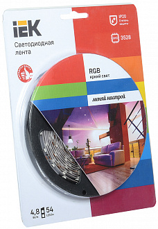 Лента LED 5м  блистер LSR-3528RGB54-4.8-IP20-12V полноцветная IEK-eco