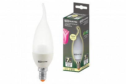 Лампа светодиодная WFC37-7 Вт-230 В -3000 К–E14 (свеча на ветру) TDM
