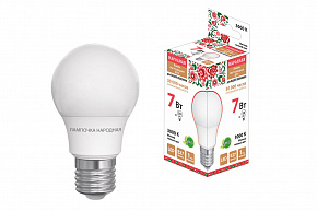 Лампа светодиодная НЛ-LED-A55-7 Вт-230 В-3000 К-Е27, (55x98 мм), Народная